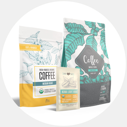 Three different types of coffee packaging