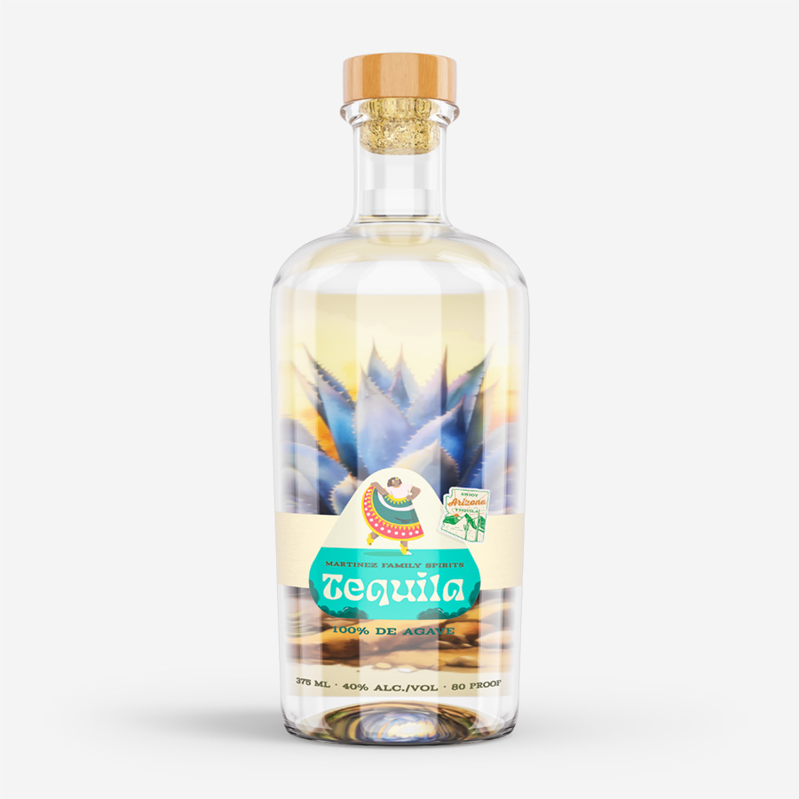 Tequila bottle pressure-sensitive label package