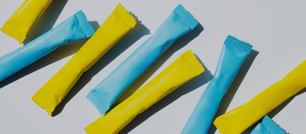 Stick packs on a table