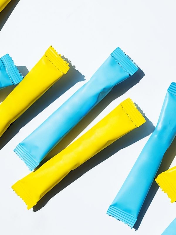 Stick packs on a table