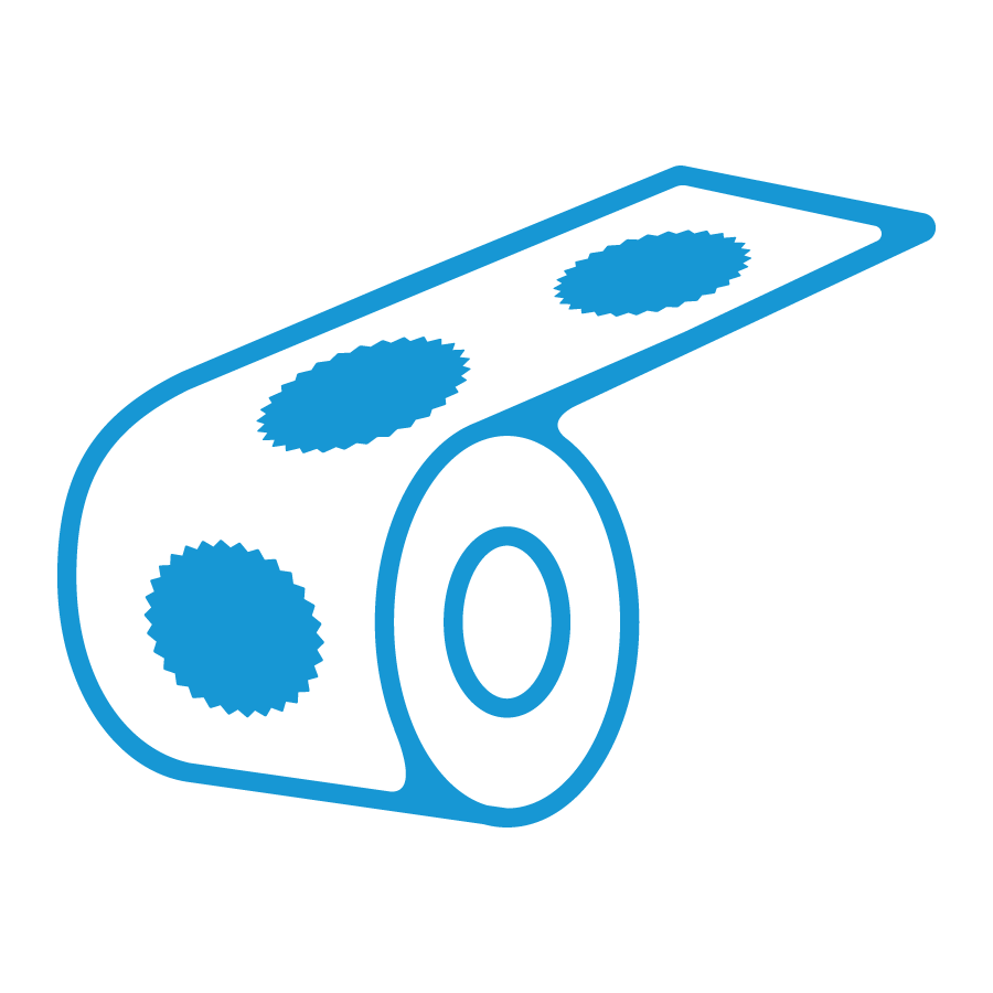 Icon representing labels on a roll.