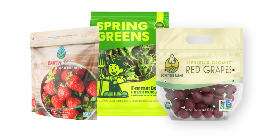 Pouches of produce food.