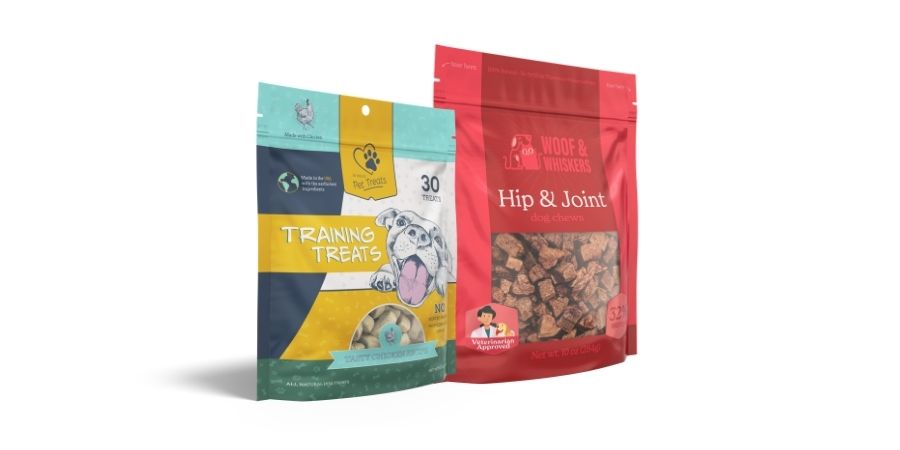 Two bags of dehydrated dog treats.