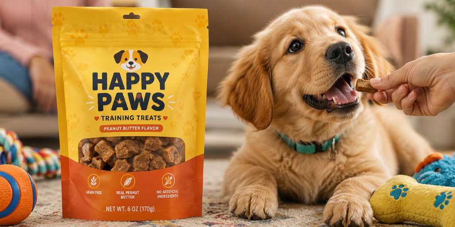 pet training treats in custom resealable pouch