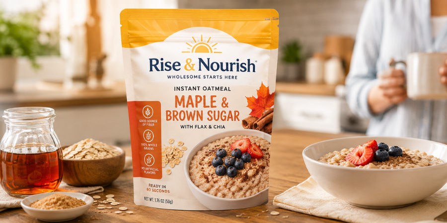instant oatmeal in custom resealable pouch