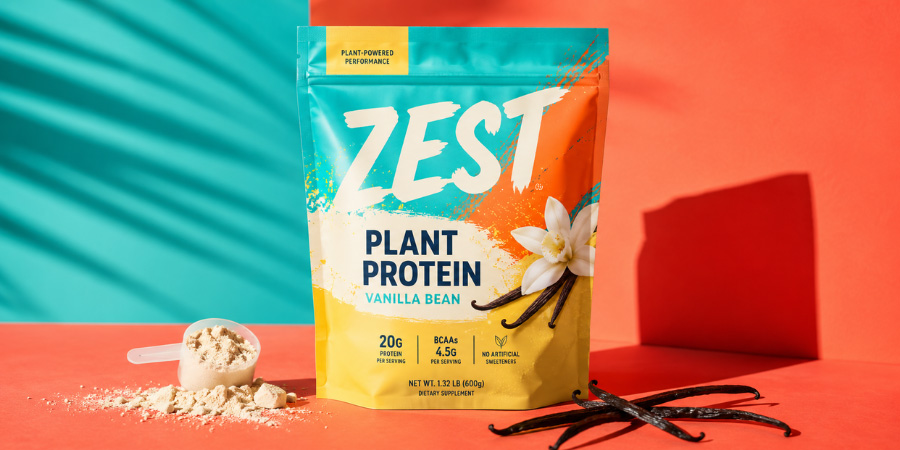vanilla protein powder in digital printed pouch