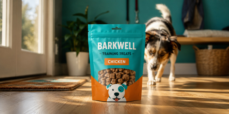 dog training treats in digital printed bag