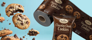 rollstock and pouch cookie packaging renders on light blue background