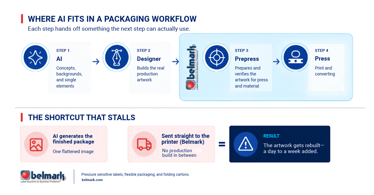 where AI fits in a packaging workflow infographic
