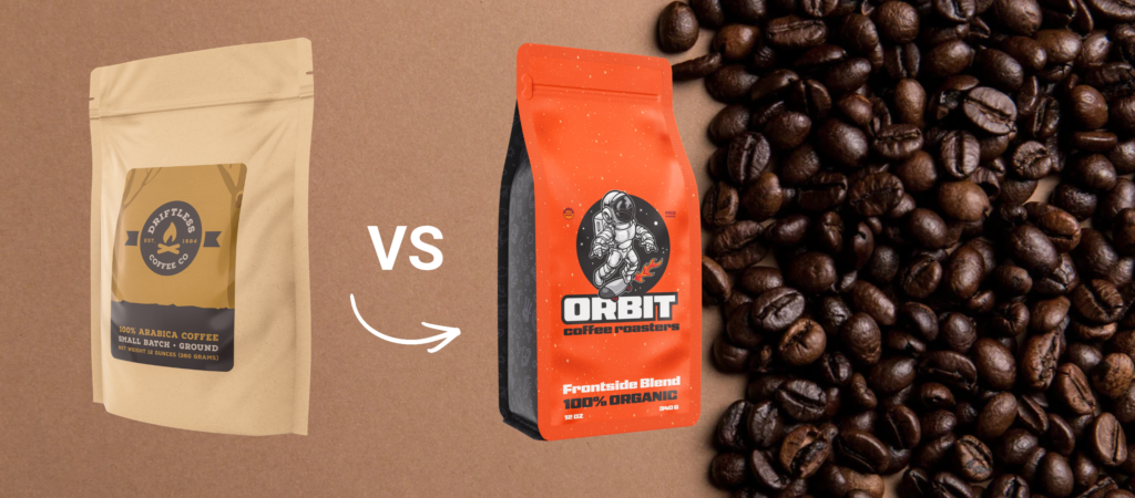 flat bottom coffee packaging vs stand up pouch coffee packaging graphic