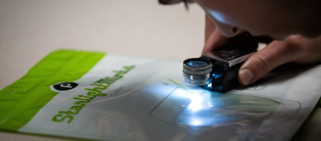 inspecting details on flexible packaging