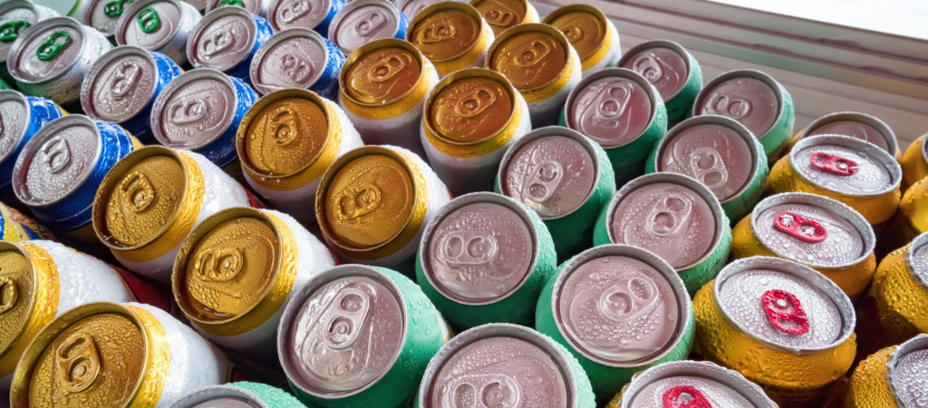 cluster of canned beverages
