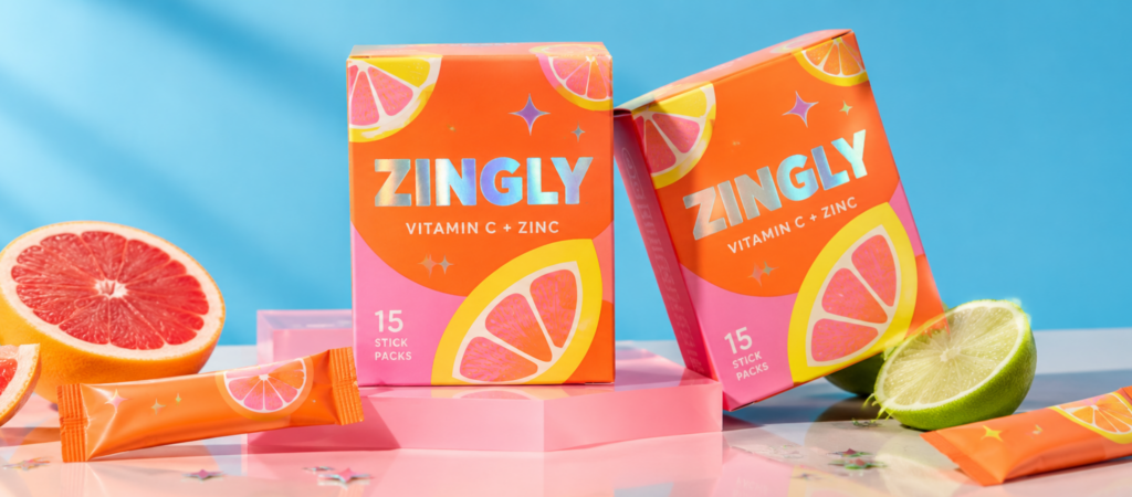 vitamin c & zinc stick packs in folding carton packaging